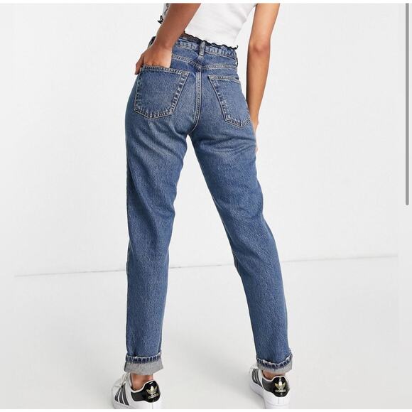 Topshop Original High Waisted Mom Jean Mid Blue Size 34 x 30 100% Cotton $74 - Picture 2 of 12